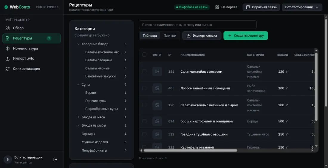 Каталог рецептур